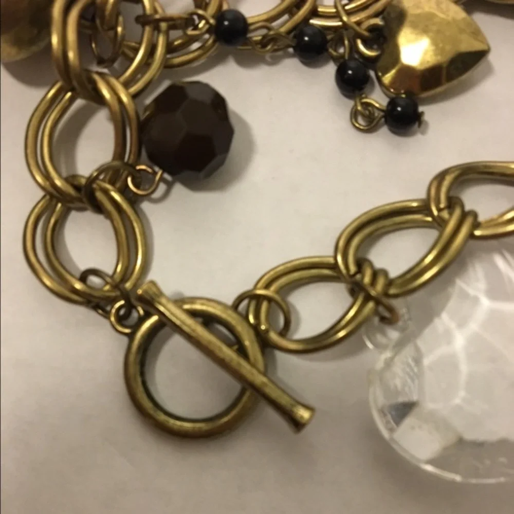 Brass link charm bracelet